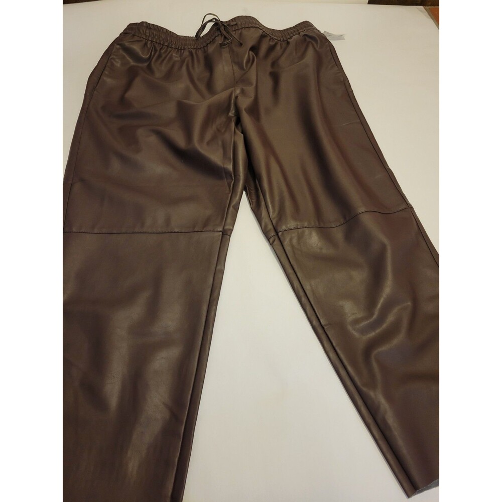 New Old Navy sz 2X Faux Leather Pants brown high rise Billie Straight leg
